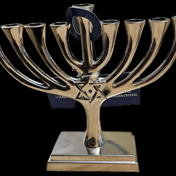 Regent Square Studio Design Silver Plated Menorah with Crystal Accent – Decorati - Picture 2 of 6